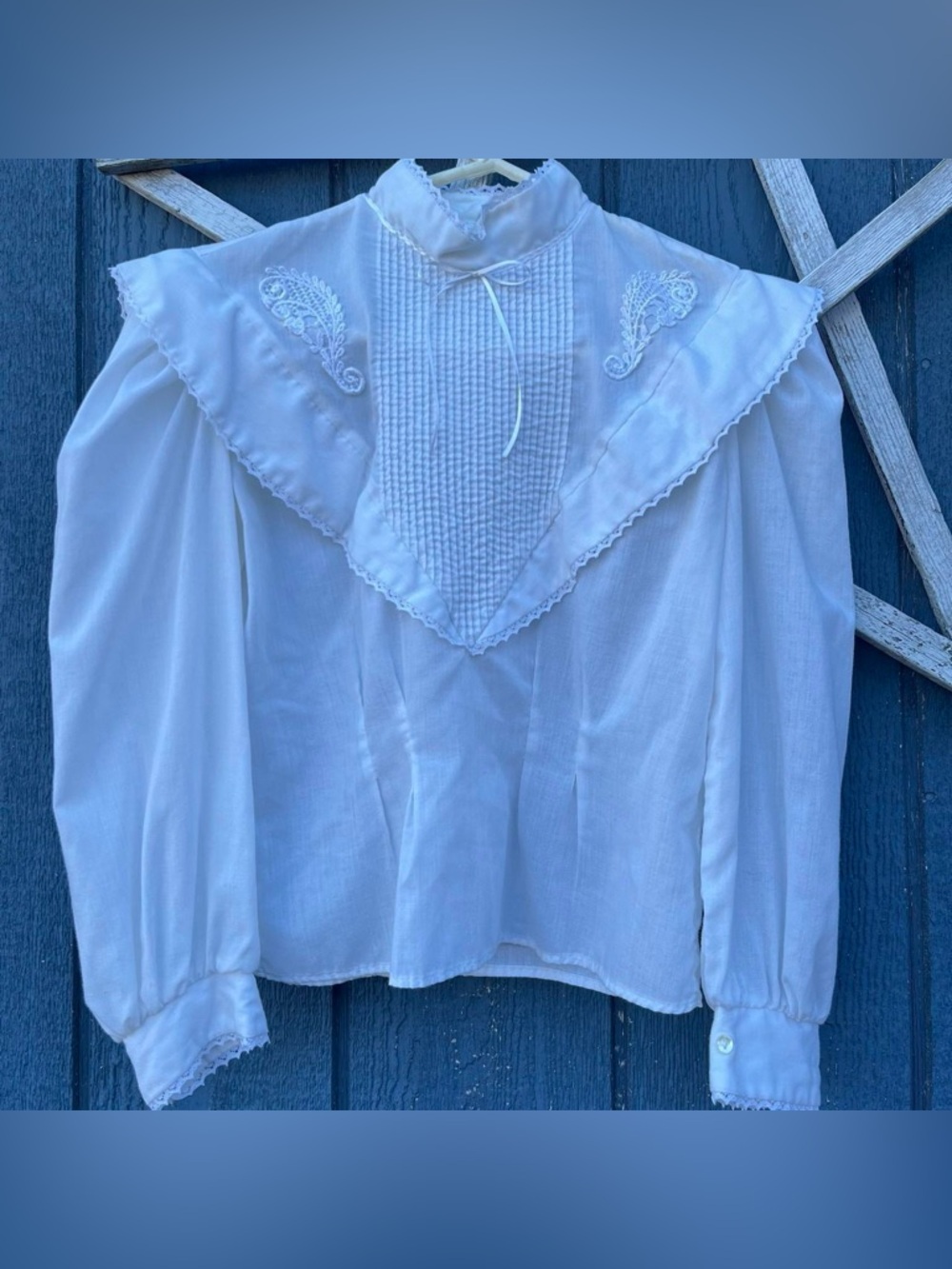 Vintage-Inspired White Lace Yoke Women's Blouse